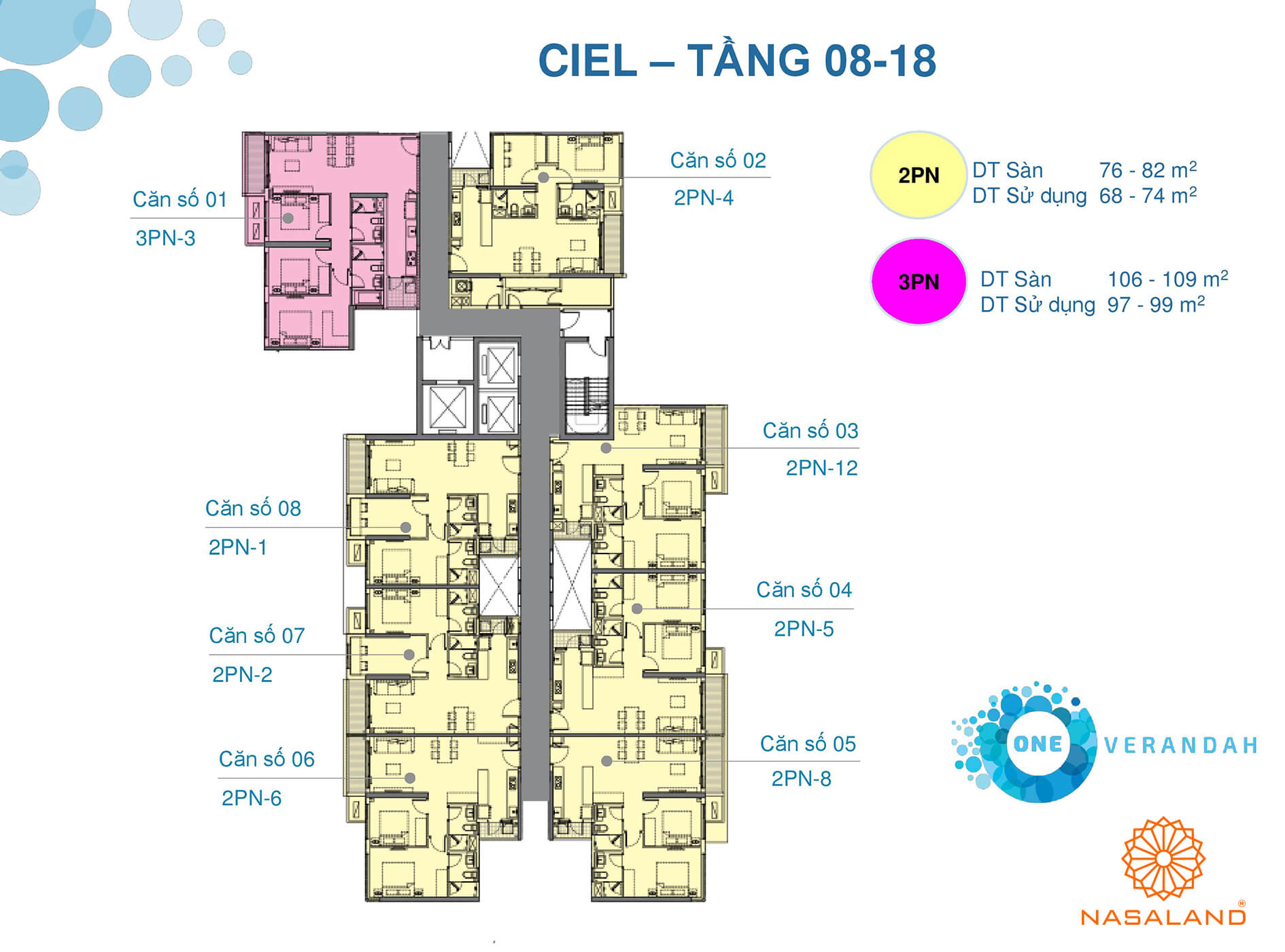 Mặt bằng tầng 08 - 18 căn hộ điển hình One Verandah (Ảnh: NSL)