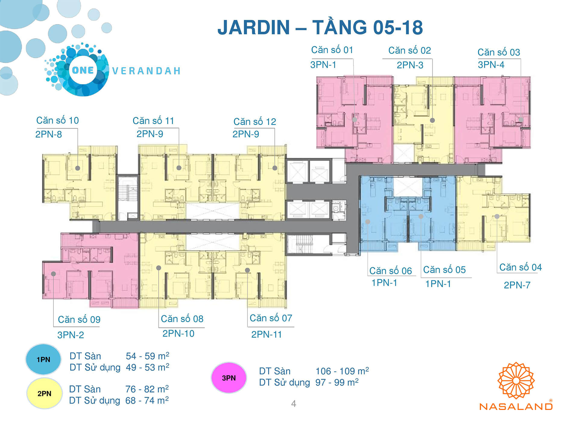 Mặt bằng tầng 05 - 18 căn hộ điển hình One Verandah (Ảnh: NSL)