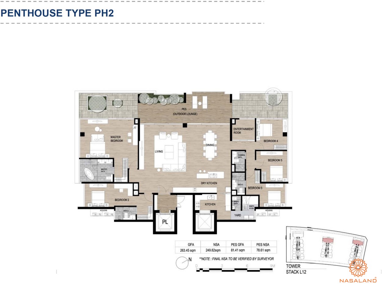 Mặt bằng căn hộ chung cư The Metropole Thủ Thiêm - Penthouse loại 2