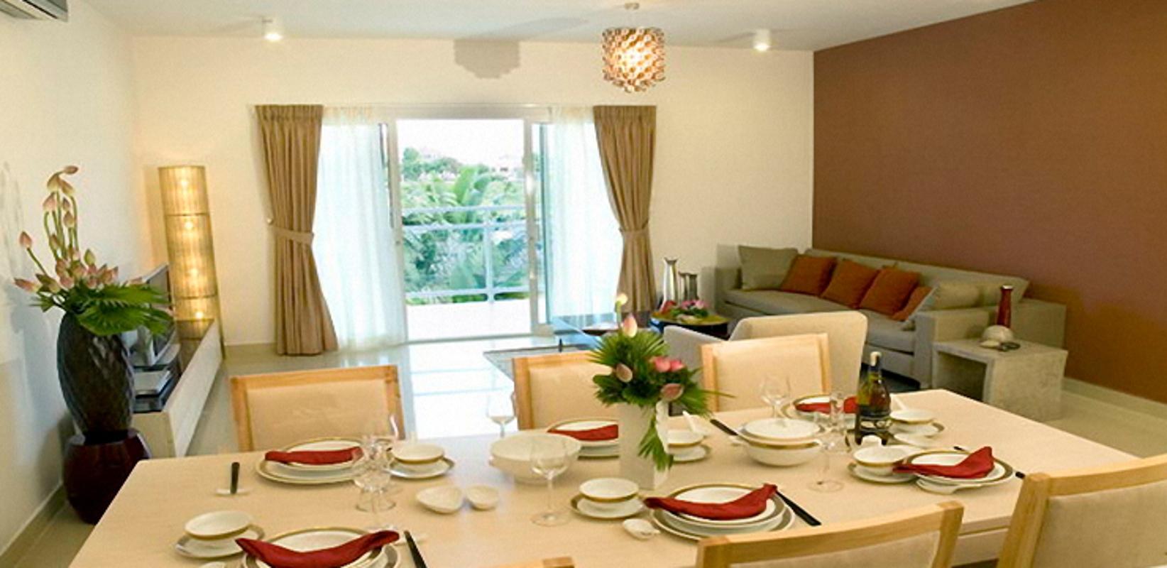 Nội thất bàn ăn ấm cúng cùng phòng khách tiện nghi tại River Garden Thảo Điền
