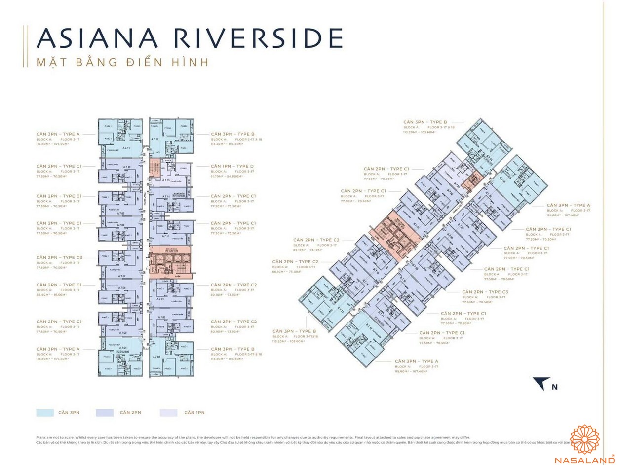 Mặt bằng tầng điển hình các căn hộ chung cư Asiana Riverside quận 7