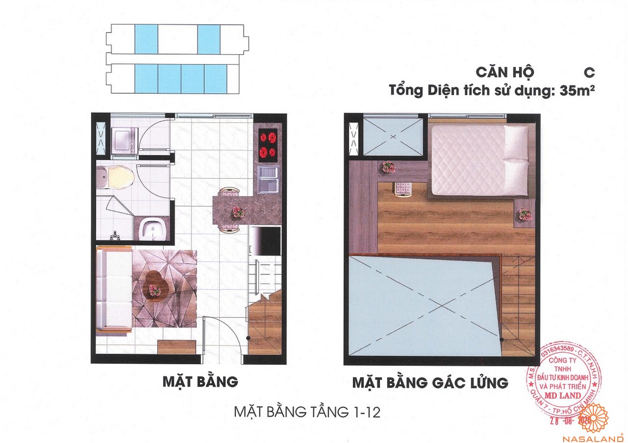 Thiết kế căn hộ 35m2 Căn hộ MD Rent House Tân Mỹ Quận 7