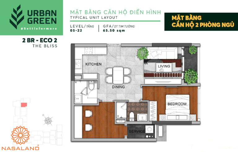 Nội thất bàn giao Urban Green căn hộ  2PN  - 65.5 m2