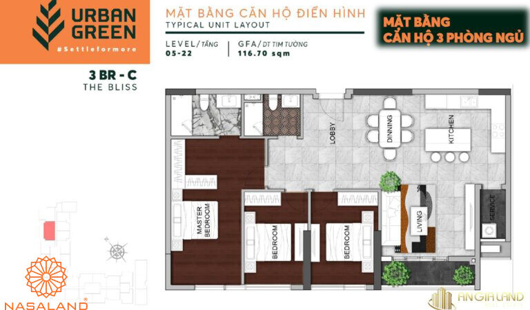 Thiết kế căn hộ 3PN - 116.7 m2