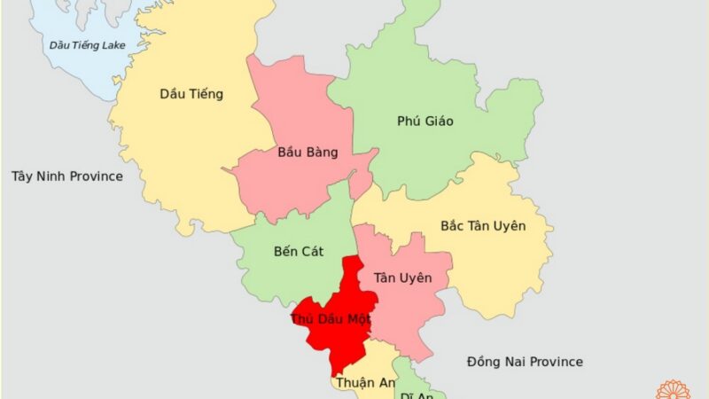 Vị trí của Thị xã Bến Cát trên bản đồ của tỉnh Bình Dương