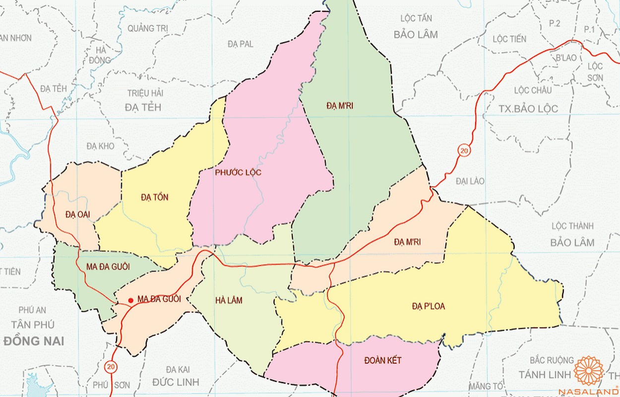 Bản đồ hành chính của Huyện Đạ Huoai 
