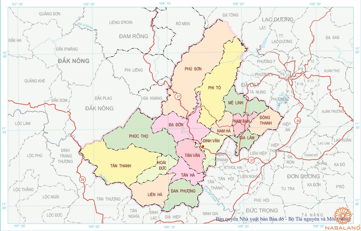 Bản đồ hành chính Huyện Lâm Hà được cập nhật mới nhất