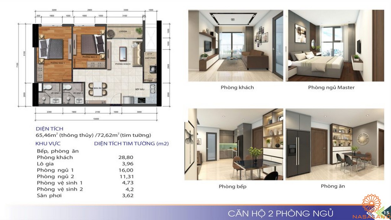 Thiết kế mẫu căn hộ 2PN Phú Tài Residence Quy Nhơn