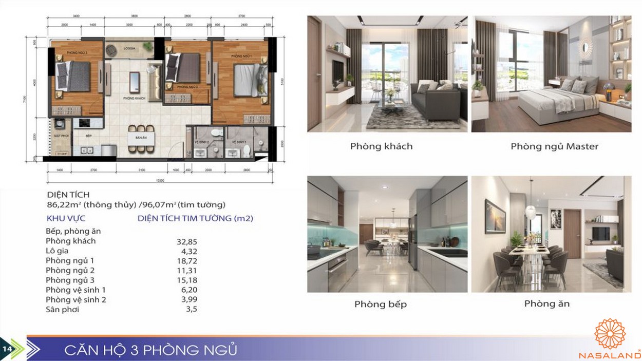 Thiết kế mẫu căn hộ 3PN Phú Tài Residence Quy Nhơn