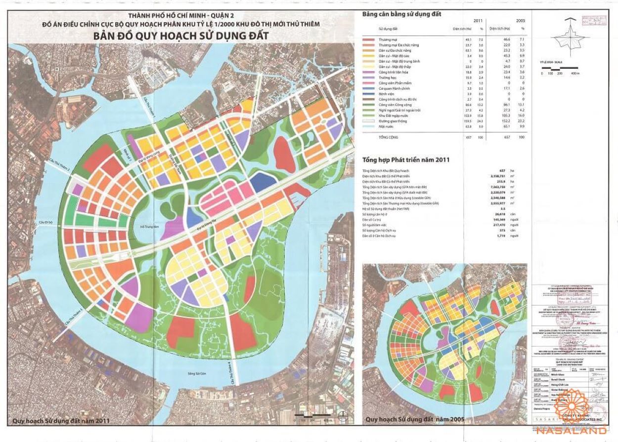 Quy hoạch sử dụng đất Phường Thủ Thiêm Quận 2 thể hiện trên bản đồ quy hoạch phân khu tỷ lệ 1/2000 của TP.HCM