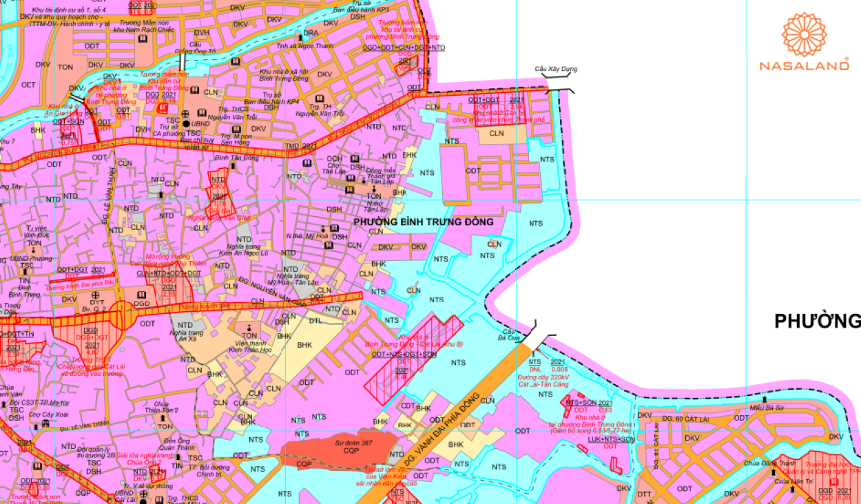 Quy hoạch sử dụng đất Phường Bình Trưng Đông Quận 2 thể hiện trên bản đồ quy hoạch phân khu tỷ lệ 1/2000 của TP.HCM