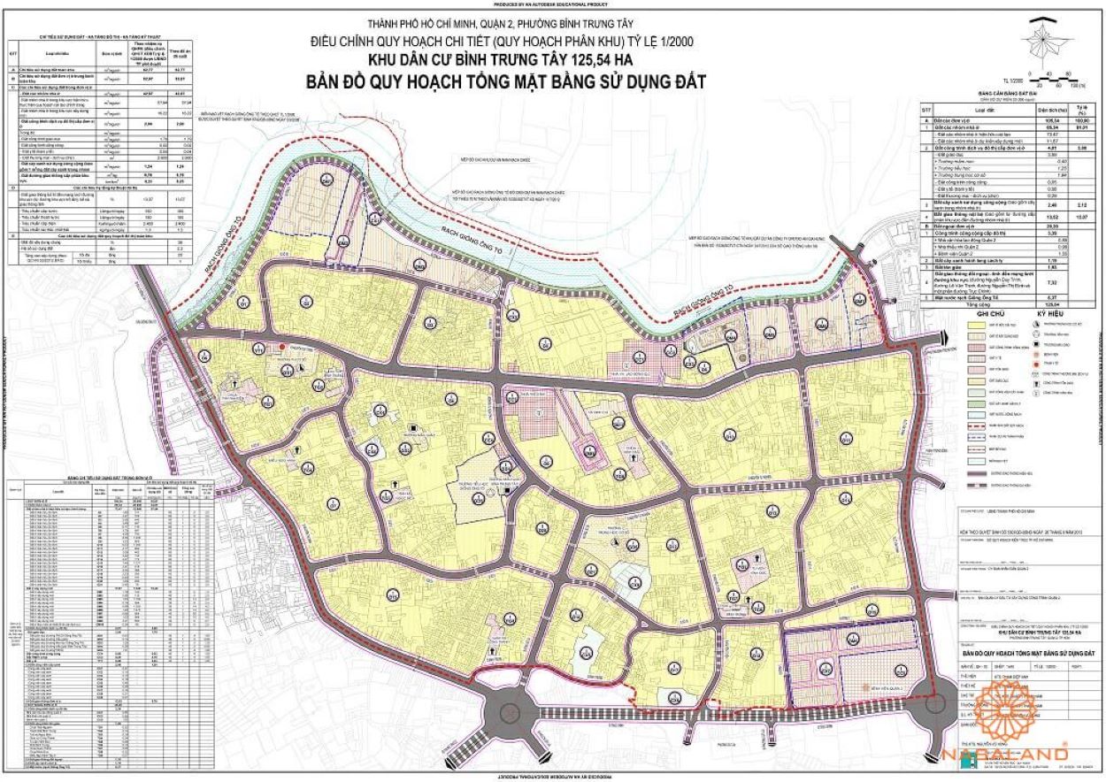 Quy hoạch sử dụng đất Phường Bình Trưng Tây Quận 2 thể hiện trên bản đồ quy hoạch phân khu tỷ lệ 1/2000 của TP.HCM