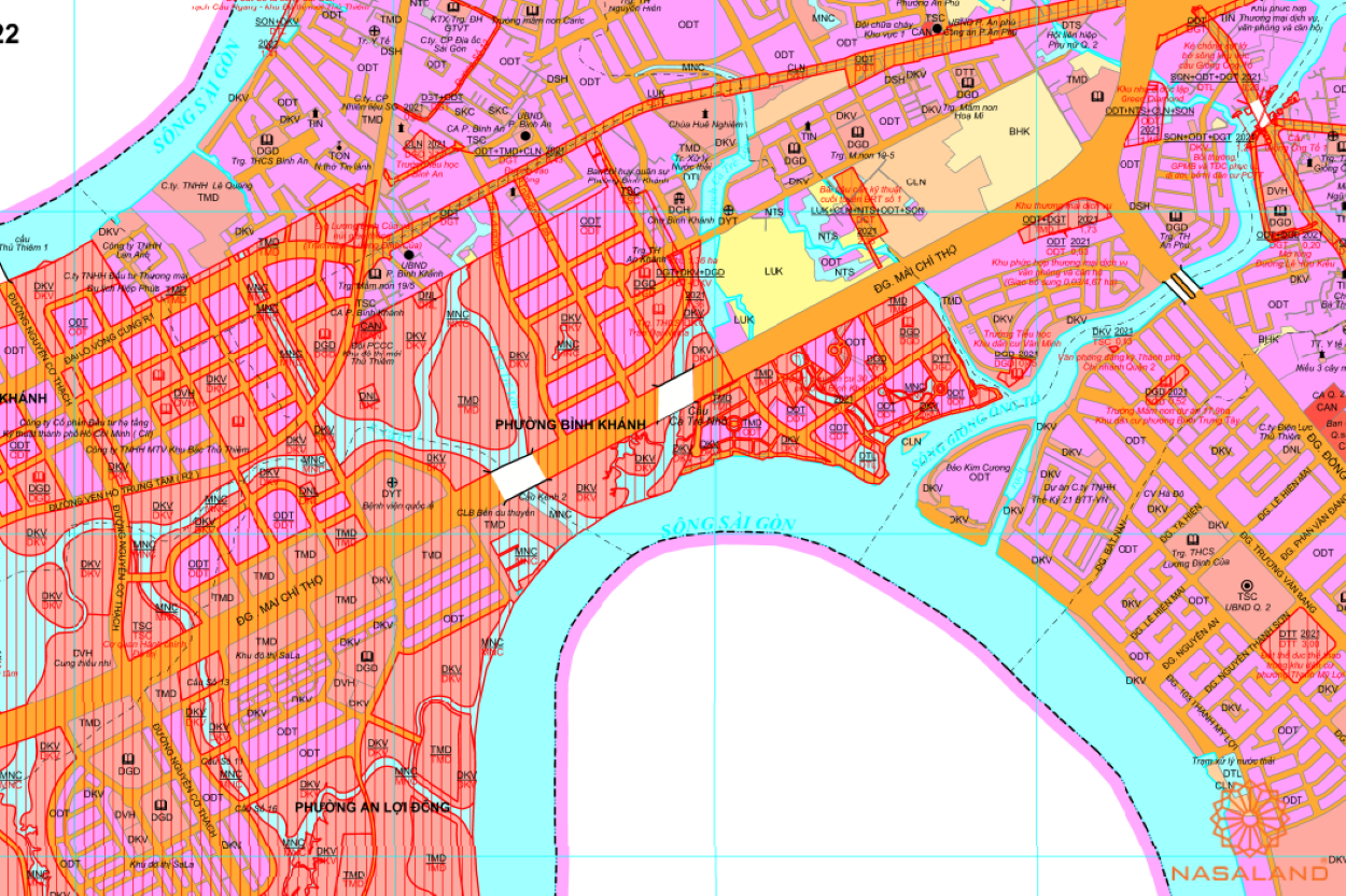 Quy hoạch sử dụng đất Phường Bình Khánh Quận 2 thể hiện trên bản đồ quy hoạch phân khu tỷ lệ 1/2000 của TP.HCM