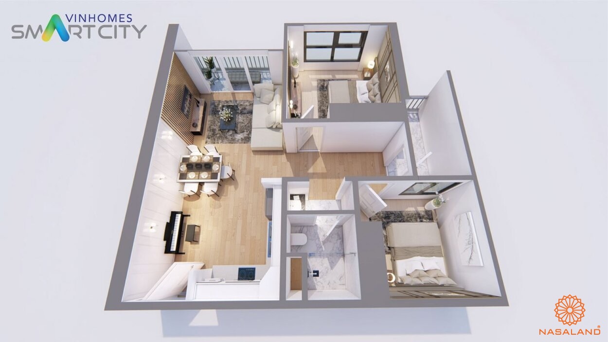 Mẫu thiết kế của căn hộ 2 phòng ngủ Vinhomes Smart City Tây Mỗ