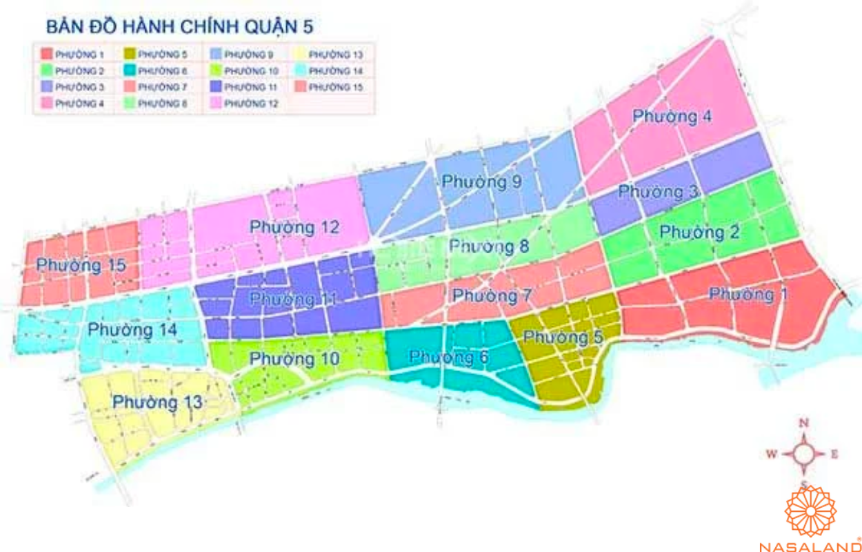 Bản đồ hành chính quận 5 bao gồm 15 phường