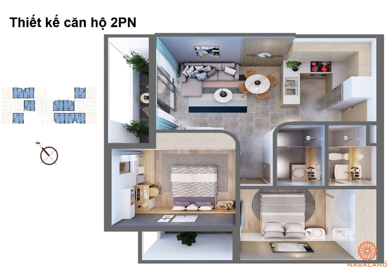 Mẫu thiết kế tham khảo căn hộ 2PN tại Aurora Residences