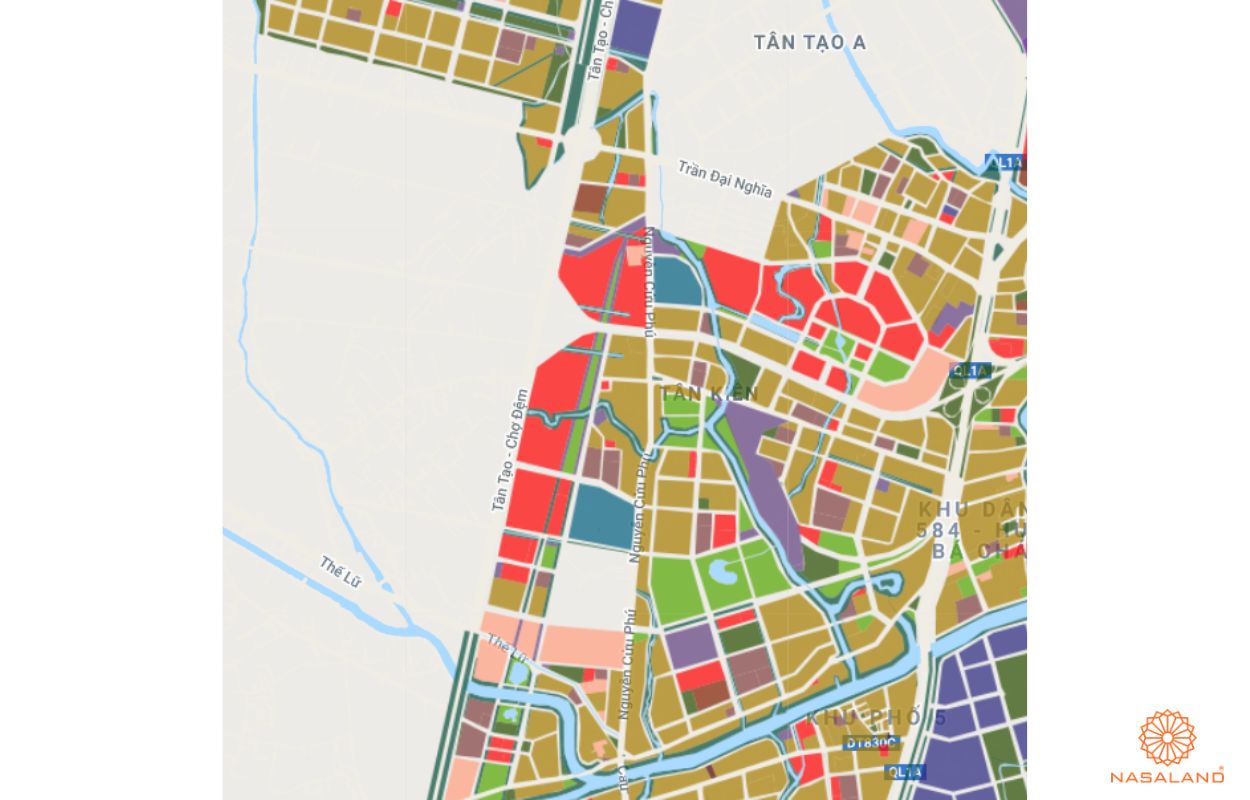 Quy hoạch sử dụng đất Xã Tân Kiên Huyện Bình Chánh thể hiện trên bản đồ quy hoạch phân khu tỷ lệ 1/2000 của TP.HCM