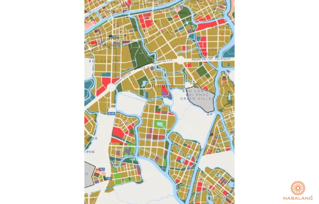 Quy hoạch sử dụng đất Xã Bình Hưng Huyện Bình Chánh thể hiện trên bản đồ quy hoạch phân khu tỷ lệ 1/2000 của TP.HCM