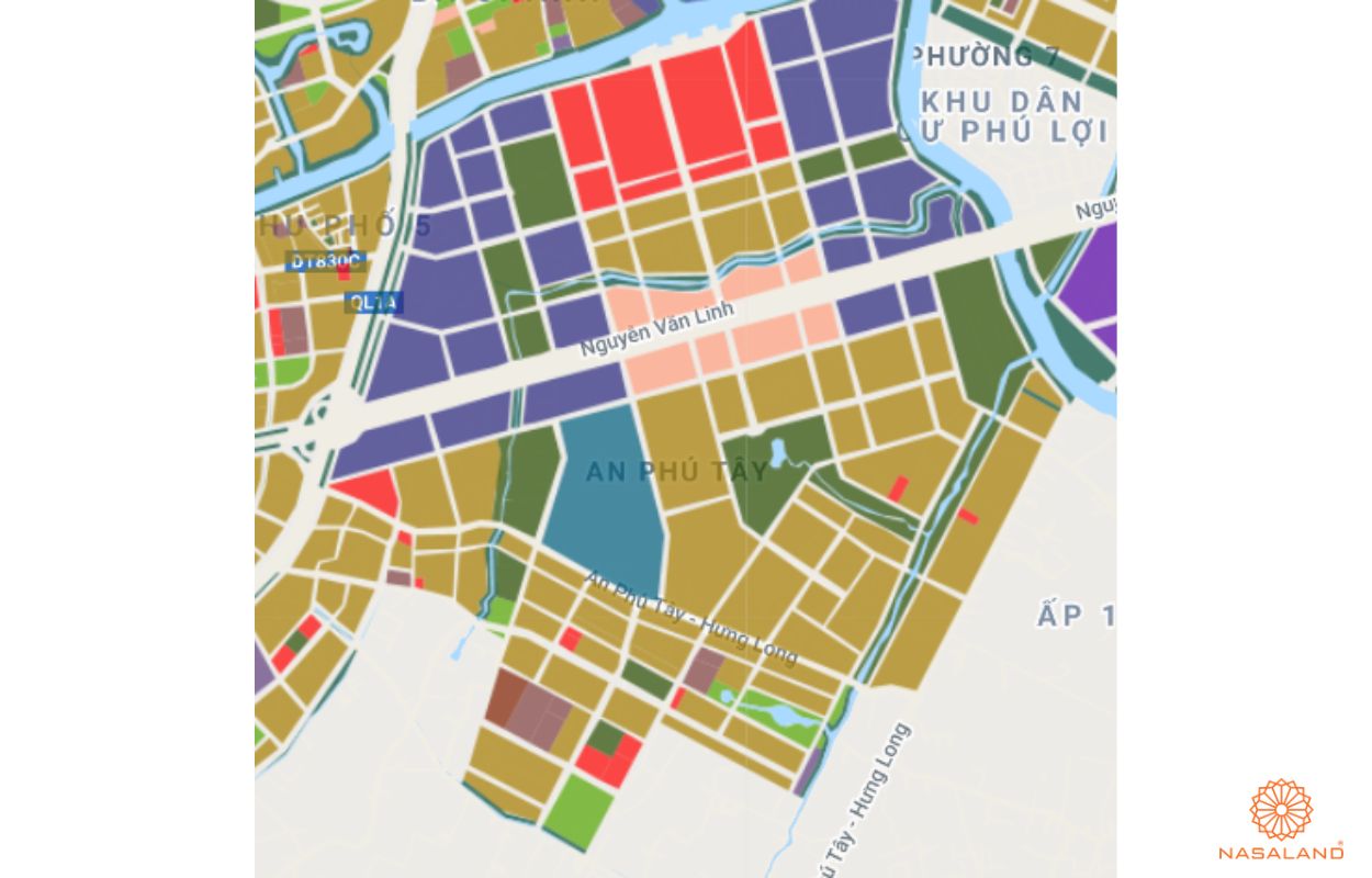 Quy hoạch sử dụng đất Xã An Phú Tây Huyện Bình Chánh thể hiện trên bản đồ quy hoạch phân khu tỷ lệ 1/2000 của TP.HCM