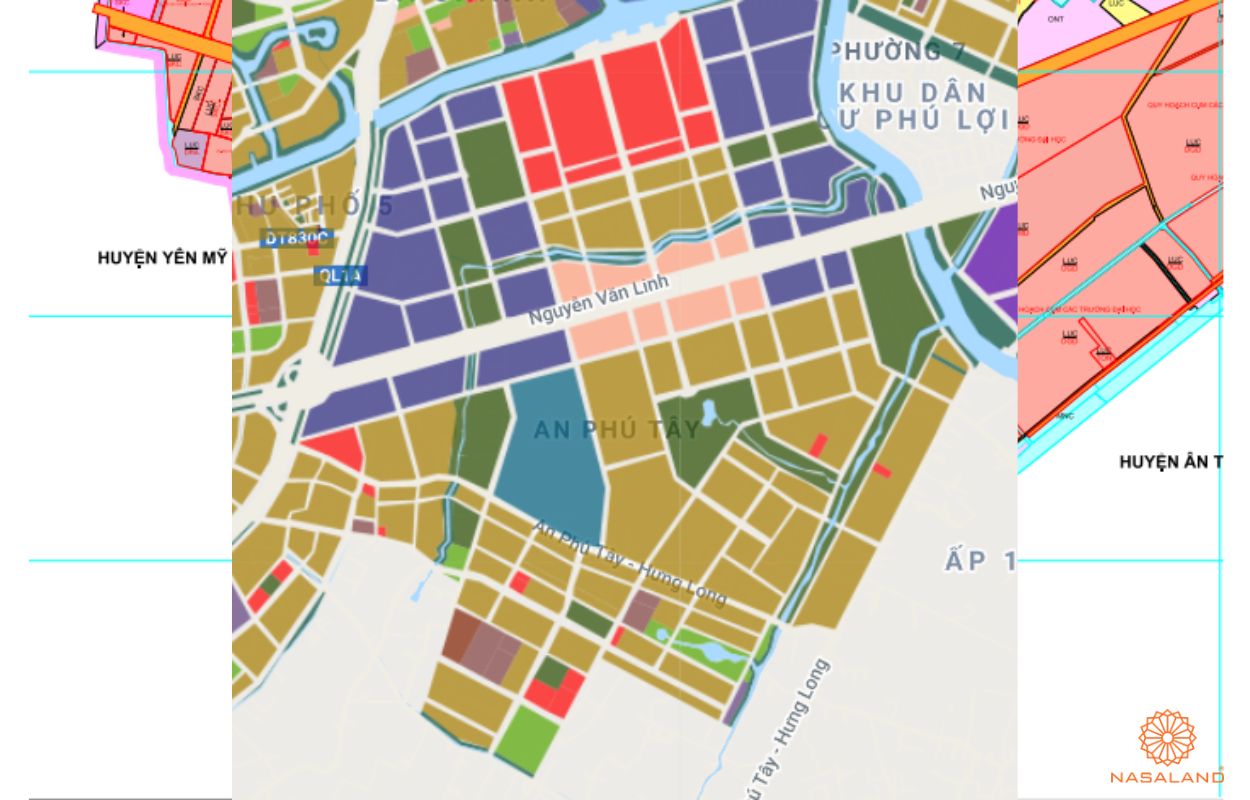 Quy hoạch sử dụng đất Xã Hưng Long Huyện Bình Chánh thể hiện trên bản đồ quy hoạch phân khu tỷ lệ 1/2000 của TP.HCM