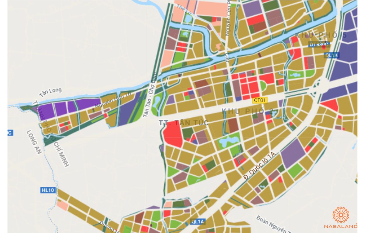 Quy hoạch sử dụng đất Thị trấn Tân Túc Huyện Bình Chánh thể hiện trên bản đồ quy hoạch phân khu tỷ lệ 1/2000 của TP.HCM