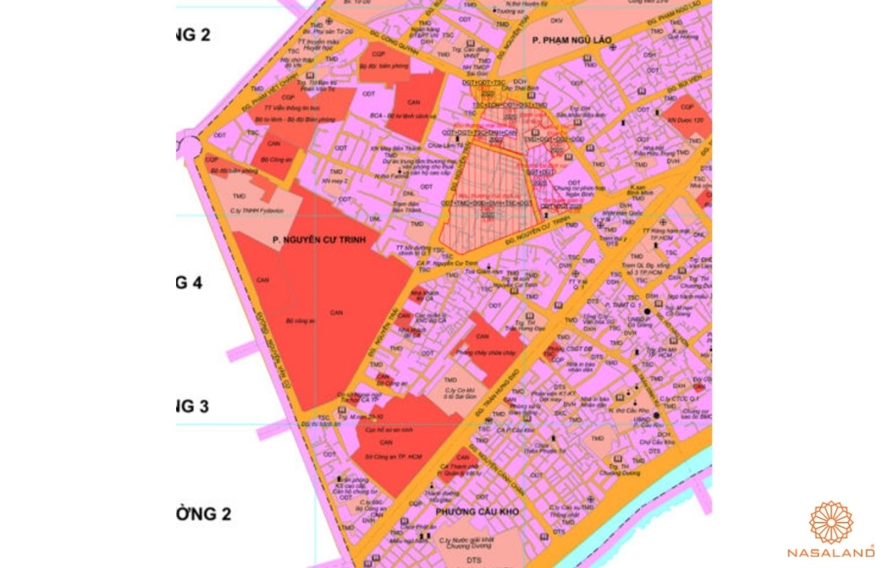 Quy hoạch sử dụng đất Phường Nguyễn Cư Trinh Quận 1 thể hiện trên bản đồ quy hoạch phân khu tỷ lệ 1/2000 của TP. HCM