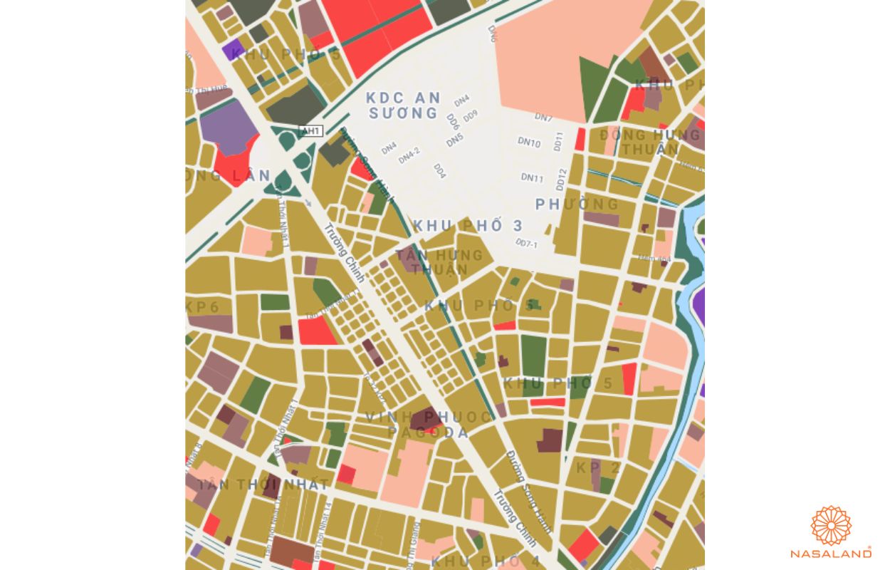 Quy hoạch sử dụng đất Phường Đông Hưng Thuận Quận 12 thể hiện trên bản đồ quy hoạch phân khu tỷ lệ 1/2000 của TP. HCM