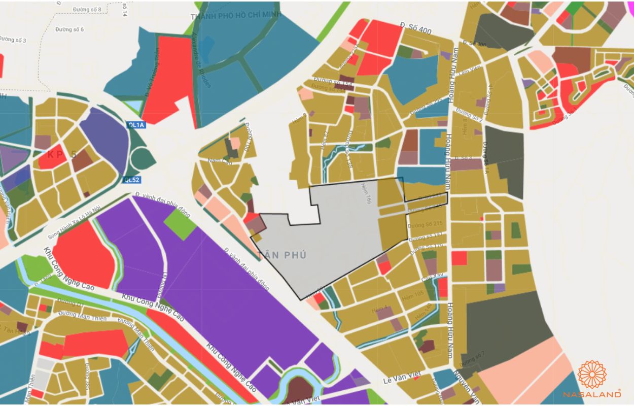 Quy hoạch sử dụng đất Phường Tân Phú Quận 9 thể hiện trên bản đồ quy hoạch phân khu tỷ lệ 1/2000 của TP. HCM