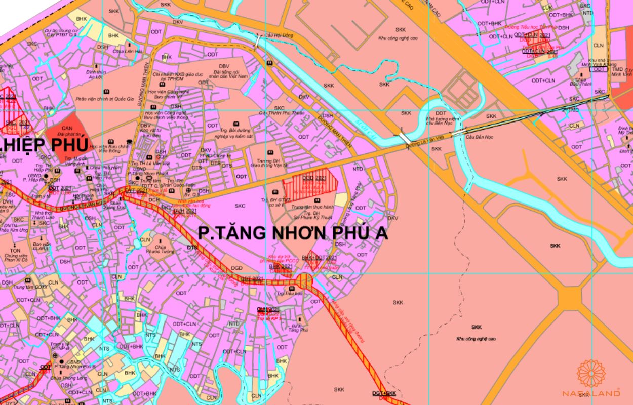 Quy hoạch sử dụng đất Phường Tăng Nhơn Phú A Quận 9 thể hiện trên bản đồ quy hoạch phân khu tỷ lệ 1/2000 của TP. HCM