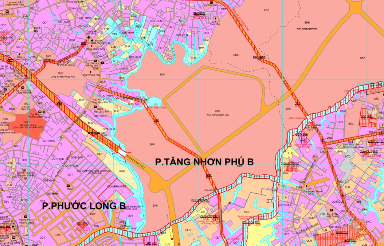 Quy hoạch sử dụng đất Phường Tăng Nhơn Phú B Quận 9 thể hiện trên bản đồ quy hoạch phân khu tỷ lệ 1/2000 của TP. HCM