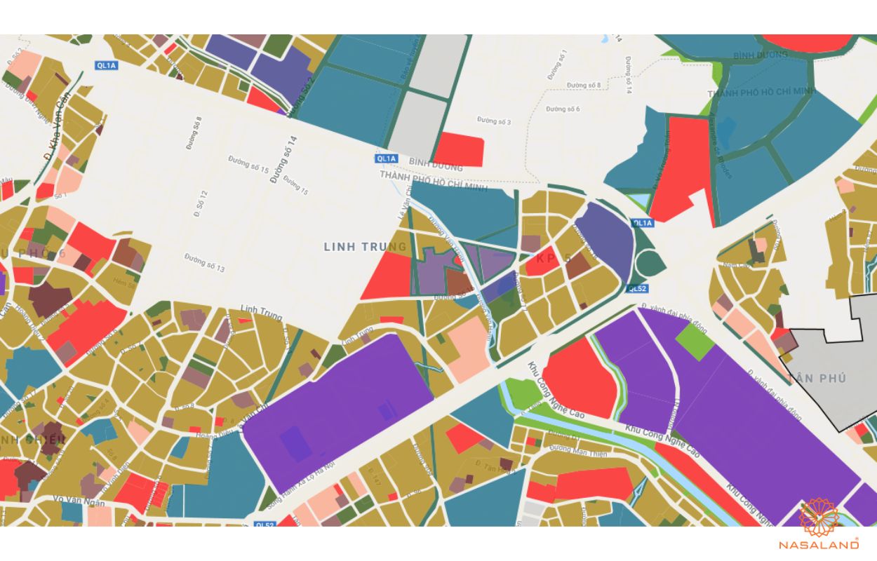 Quy hoạch sử dụng đất Phường Linh Trung Quận 9 thể hiện trên bản đồ quy hoạch phân khu tỷ lệ 1/2000 của TP. HCM