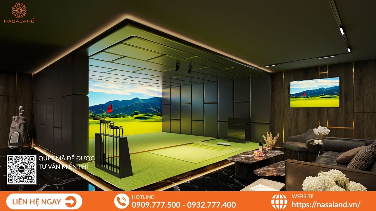 Phòng tập golf 3D hiện đại dành cho cư dân yêu thích bộ môn thể thao này.