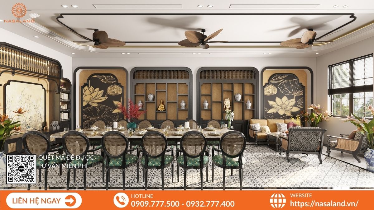 Phòng tiệc Hoa Sen sang trọng, thích hợp tổ chức sự kiện và họp mặt.