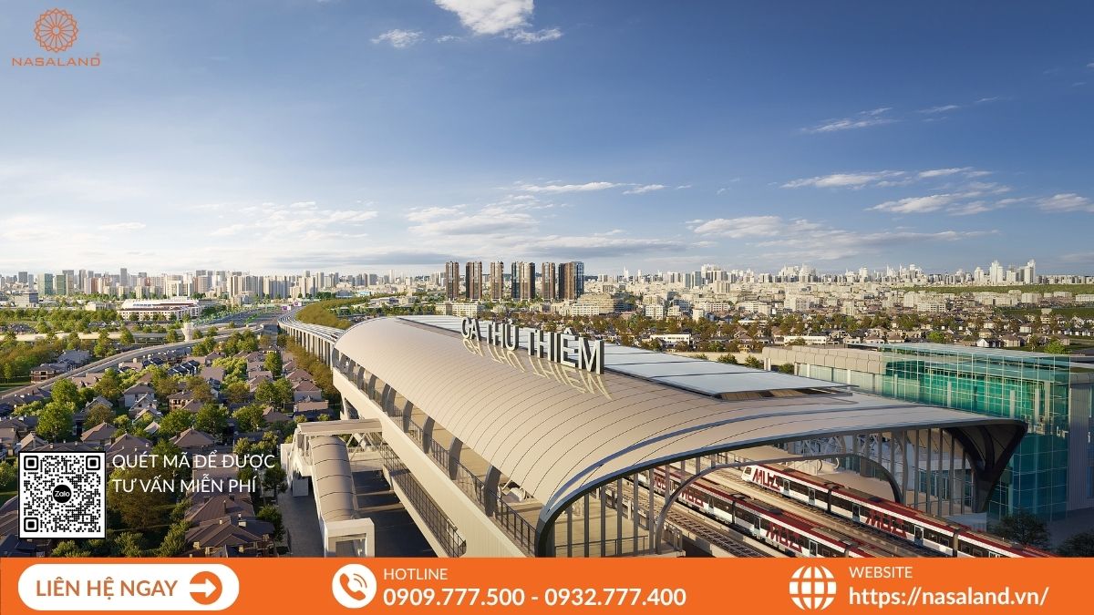 Hình ảnh nhà ga Metro Thủ Thiêm hiện đại, là điểm kết nối giao thông thuận tiện gần khu căn hộ The Privé.