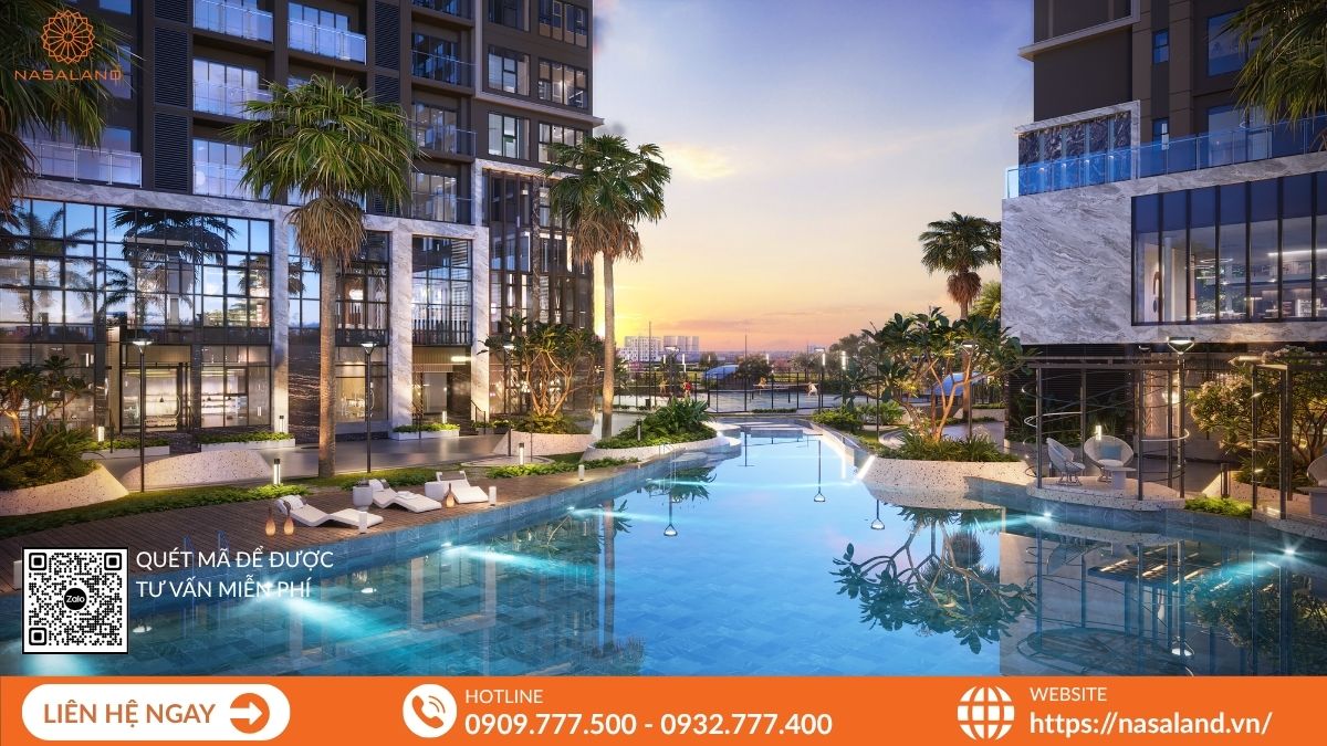 Tiện ích ngoại khu hiện đại tại dự án THE PRIVÉ, khu vực xanh mát, không gian thư giãn đẳng cấp.