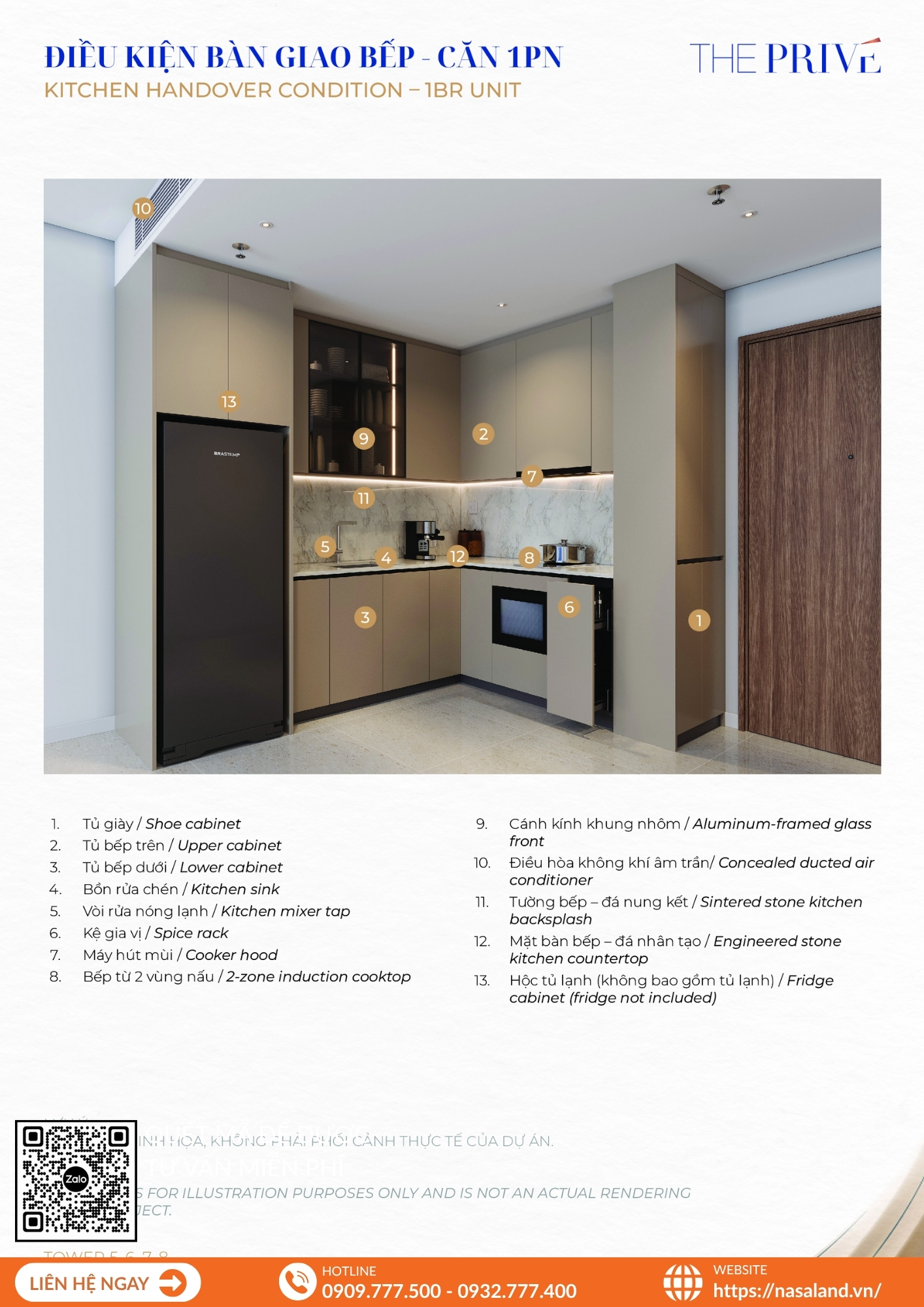 Điều kiện bàn giao Bếp - Căn 1 phòng ngủ